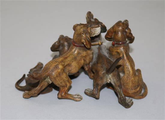 A late 19th century Austrian cold painted bronze group of four hounds, W.5in. H.3in.